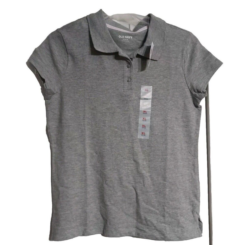 NWT Girls Old Navy Uniform Pique Polo Shirt Size XL 14-16 Gray  K2